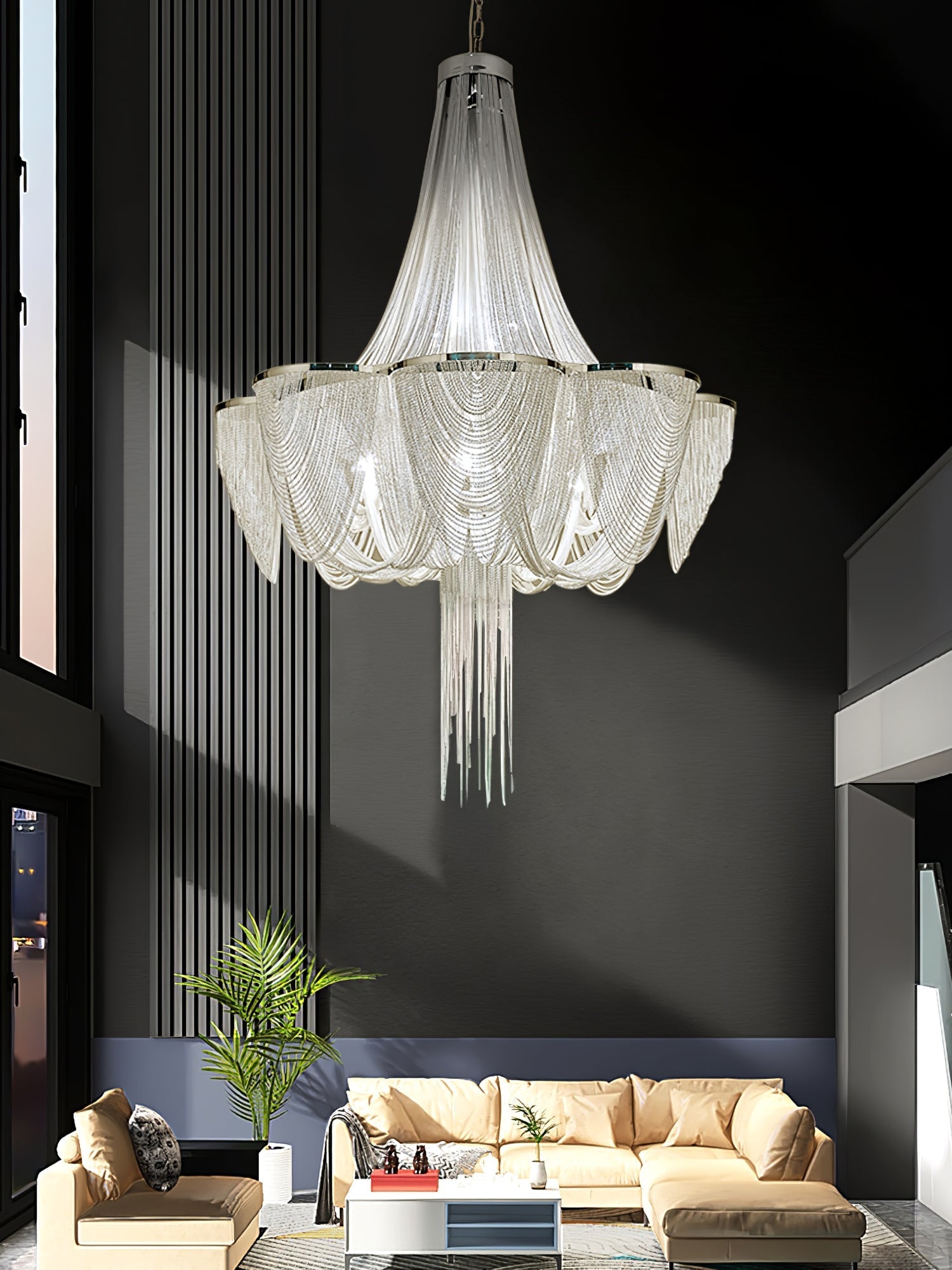 Silver Chain Tassel Chandelier