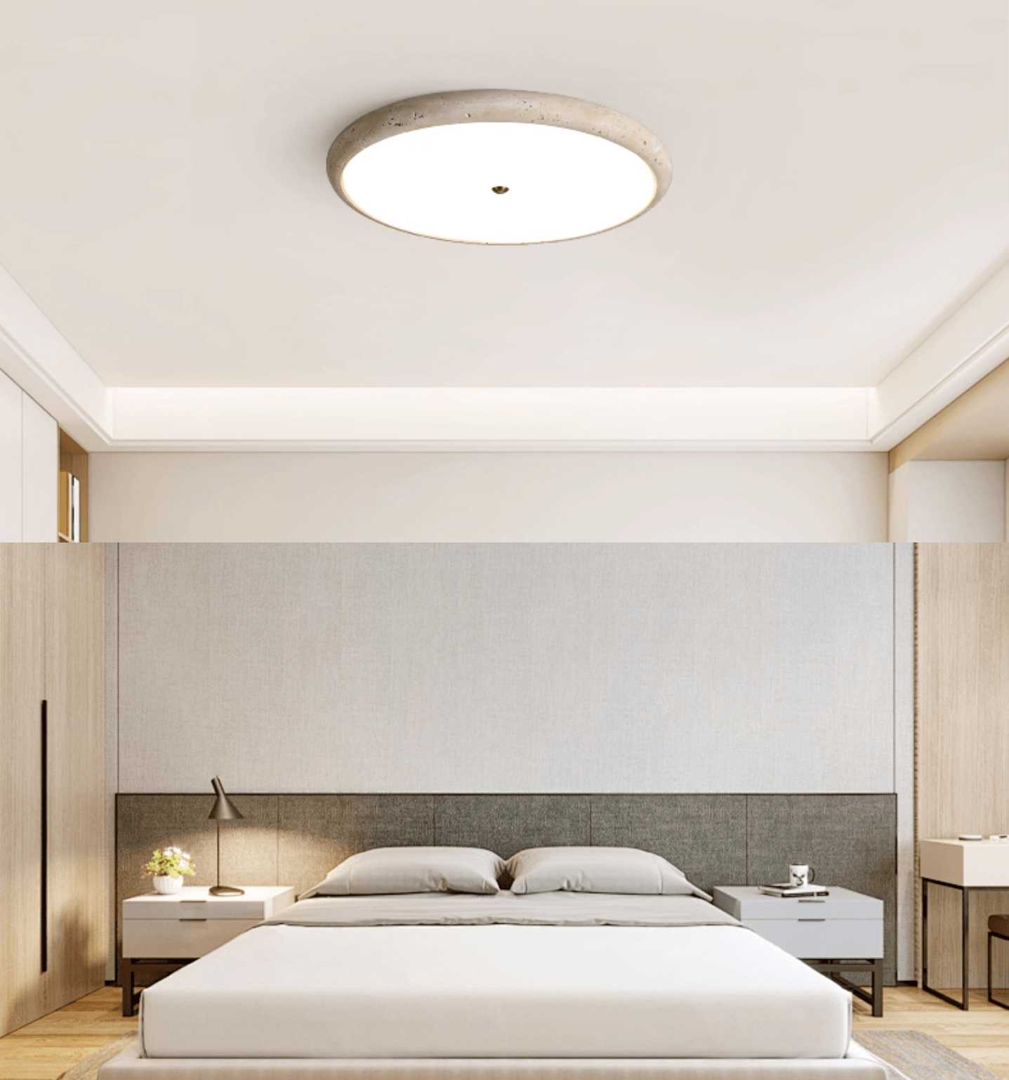Textured Travertine Disk Ceiling Light