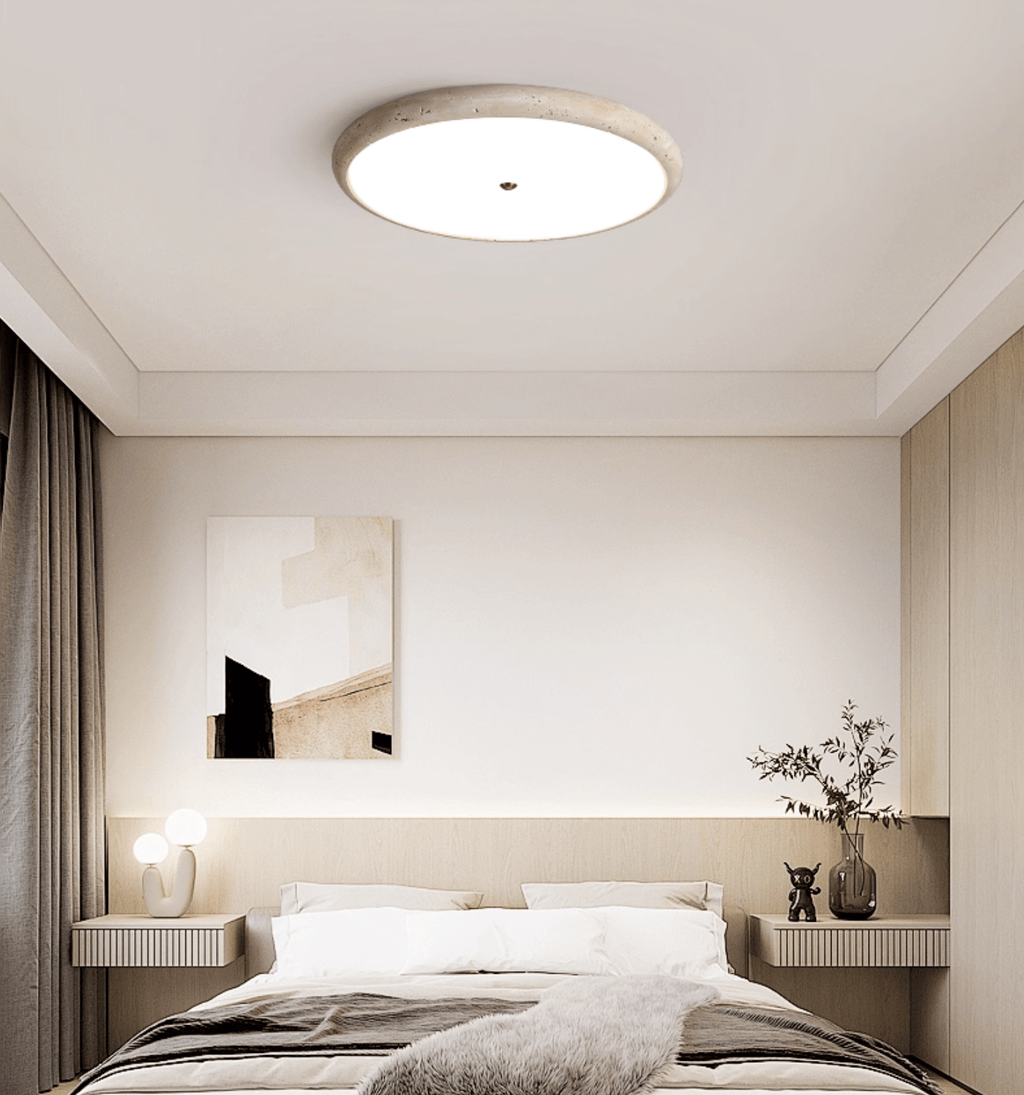 Textured Travertine Disk Ceiling Light