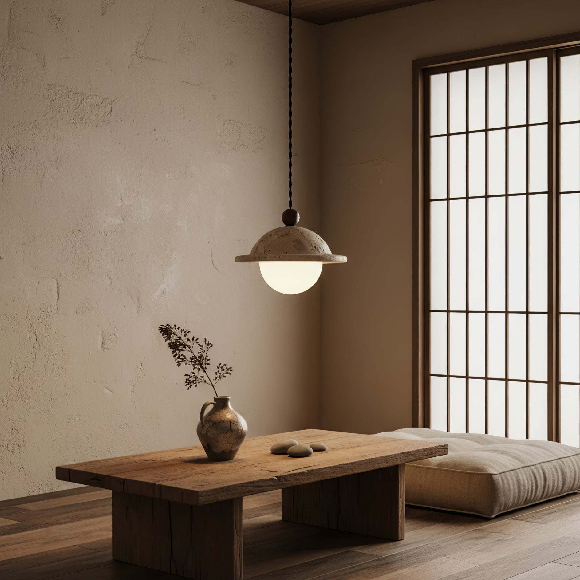 Travertine Saucer Pendant Light