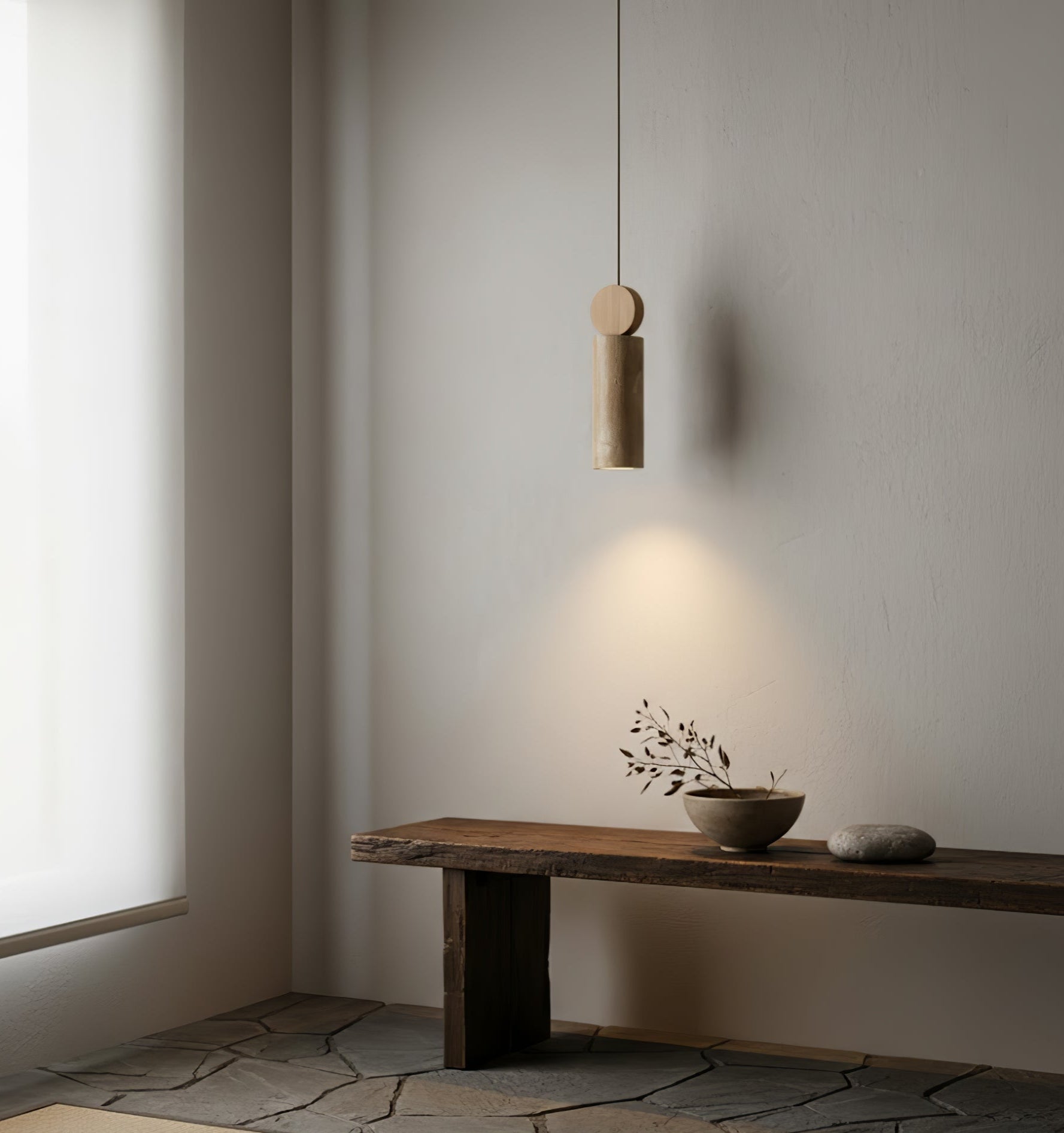 Travertine Cylinder Disc Pendant Light