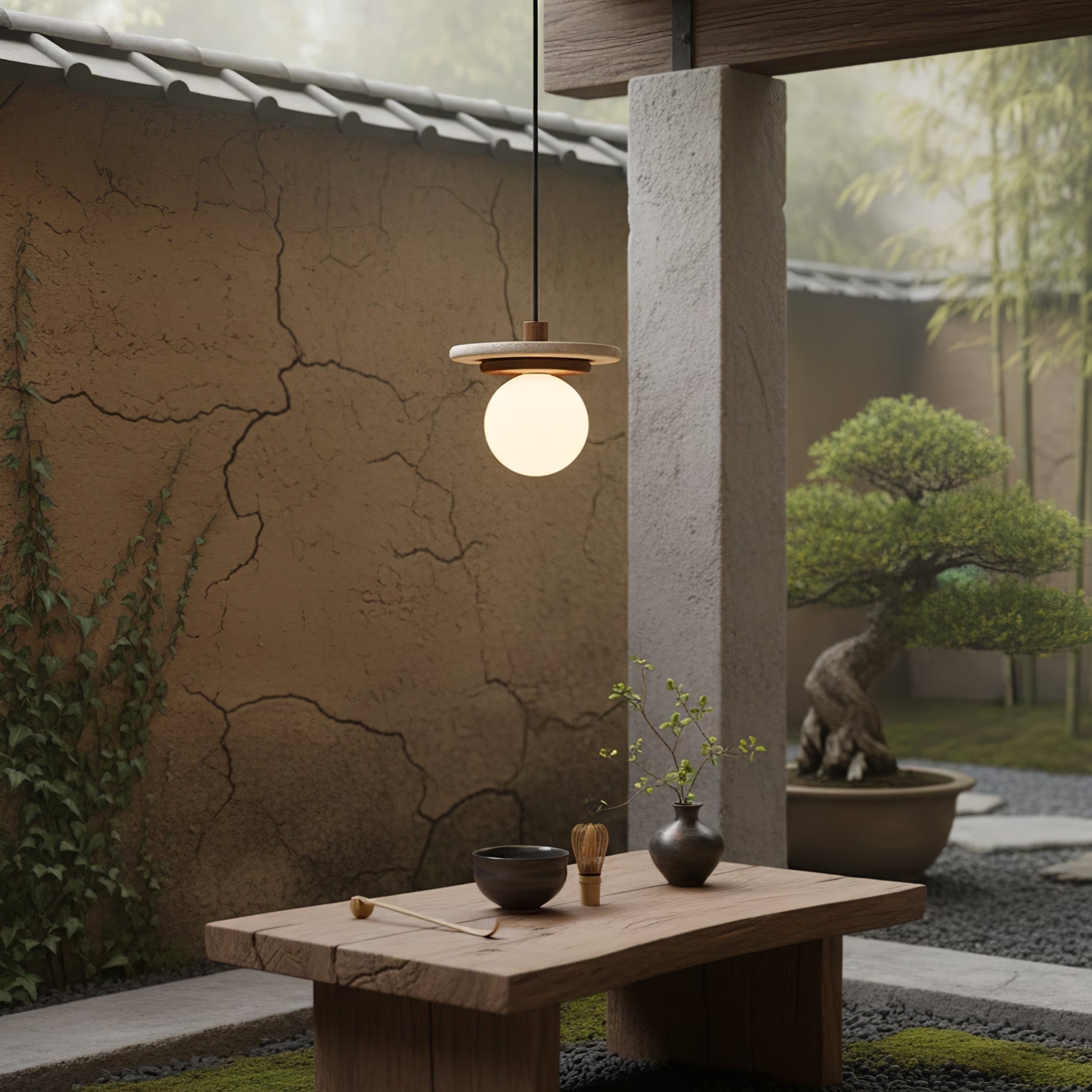Travertine Disk Pendant Light