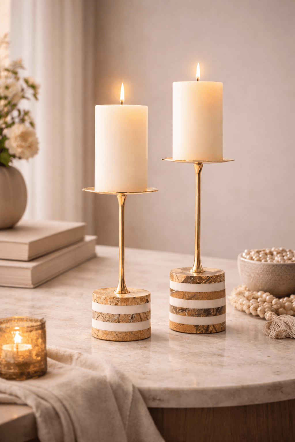 Strata Rise Marble Candle Holder