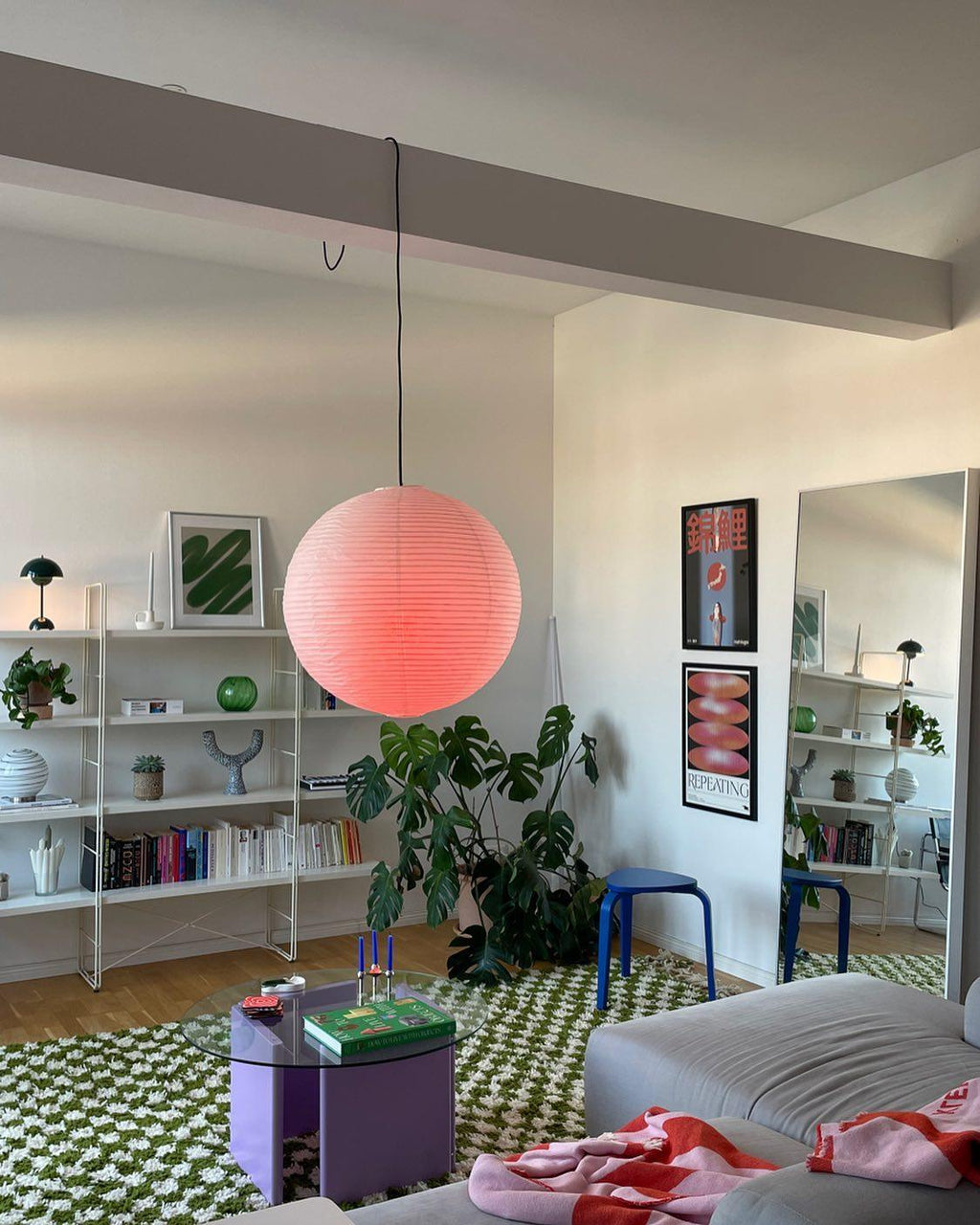 Akari A Round Swag Light (white plug wire)