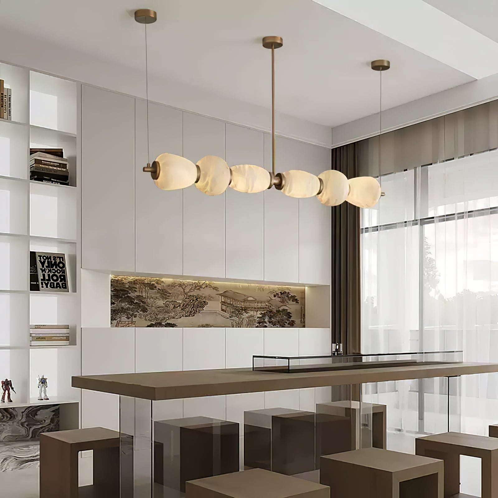 Alabaster Pebble Linear Chandelier