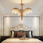 Brass Palm Leaf Crystal Chandelier