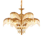Brass Palm Leaf Crystal Chandelier