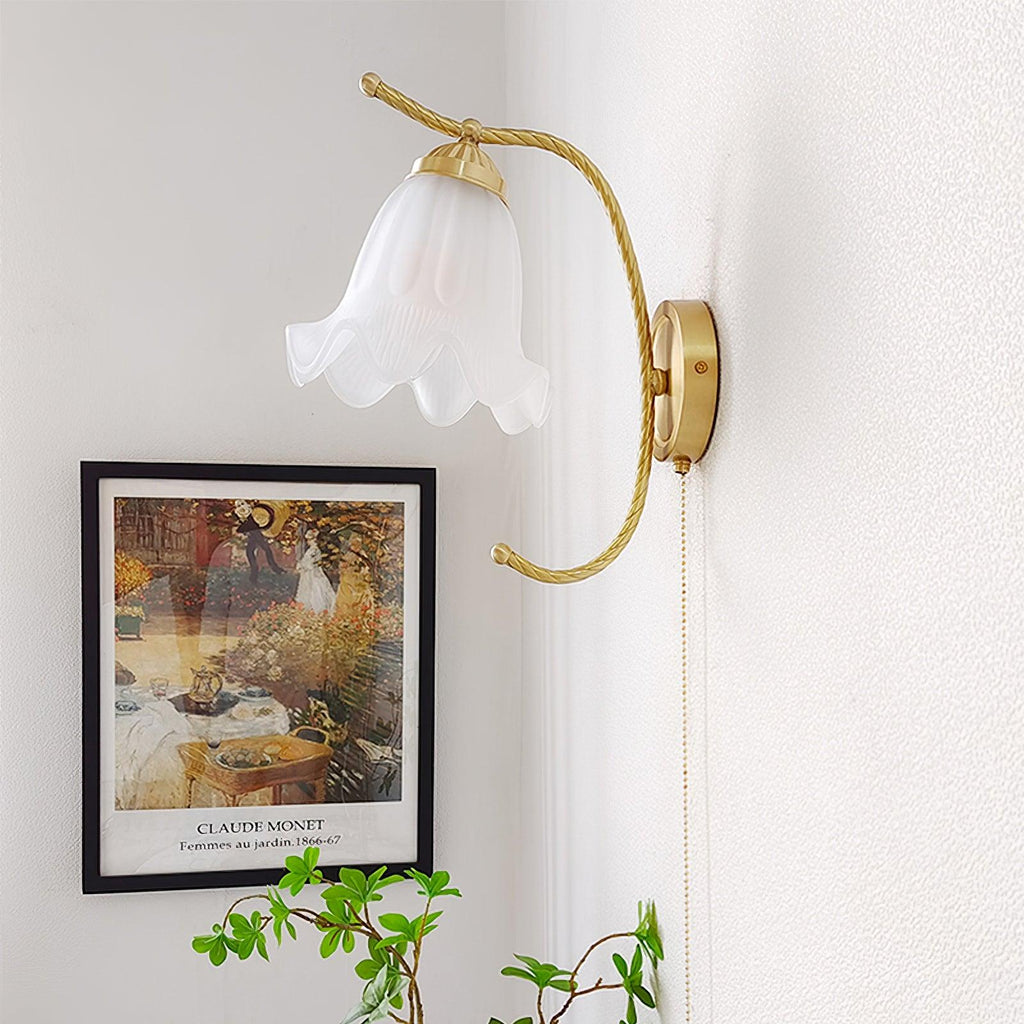 Curved Gooseneck Brass Glass Sconce