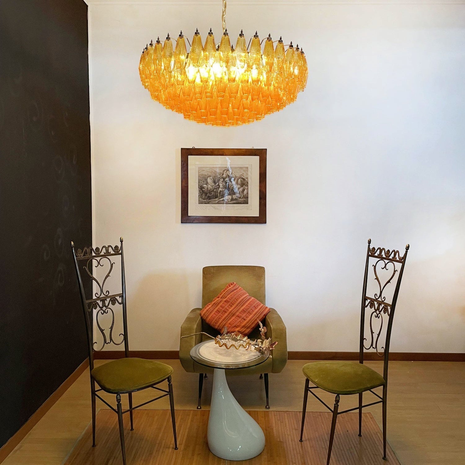 Murano Rhombus Amber Glass Crown Chandelier