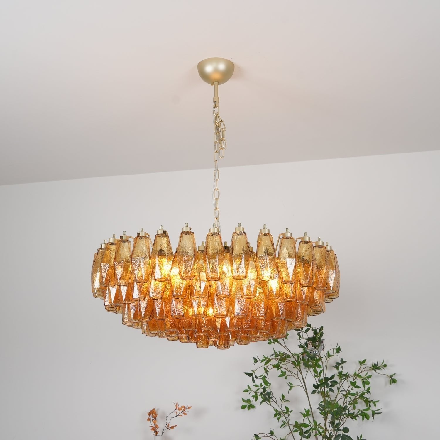 Murano Rhombus Amber Glass Crown Chandelier