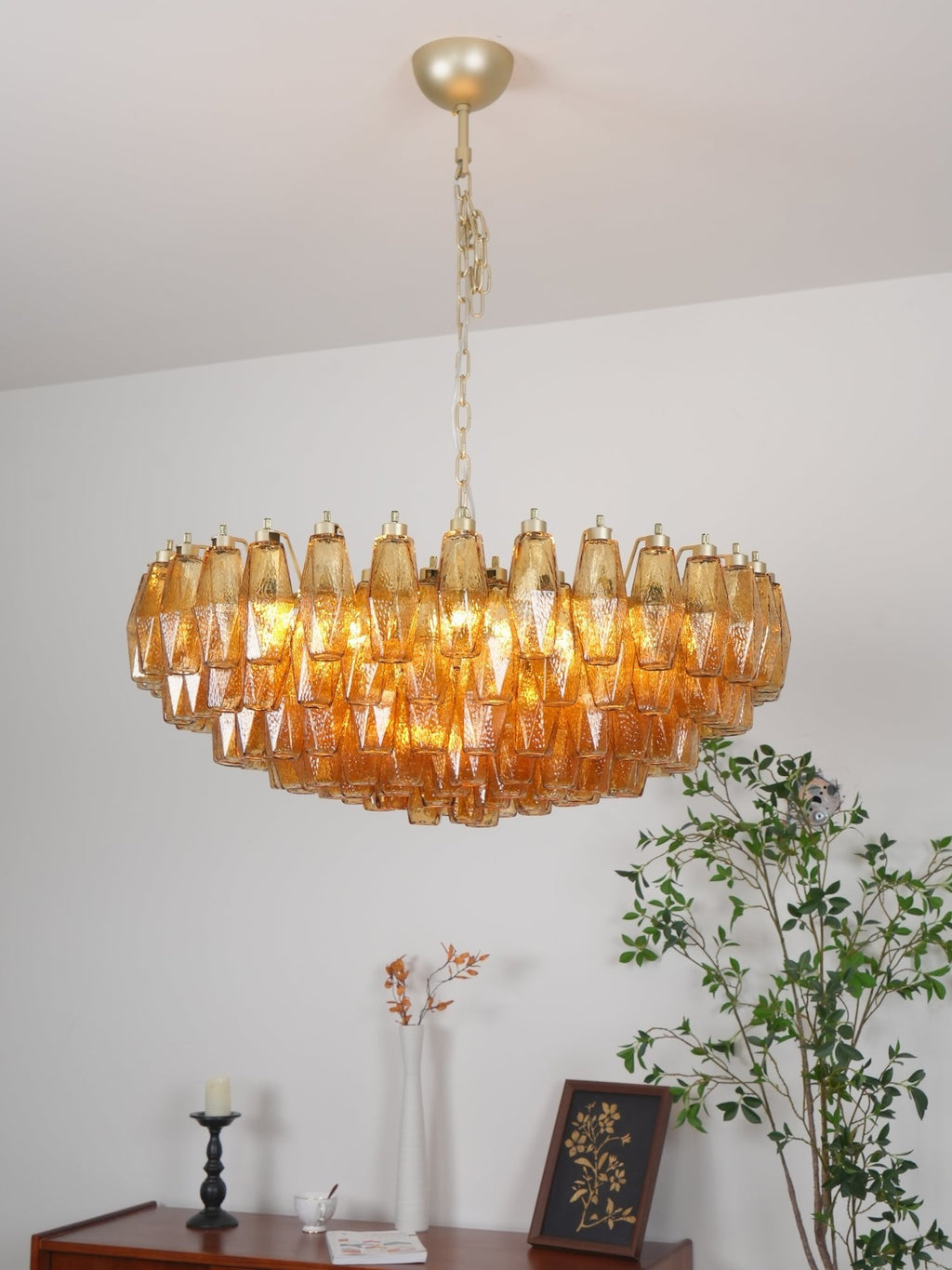 Murano Rhombus Amber Glass Crown Chandelier