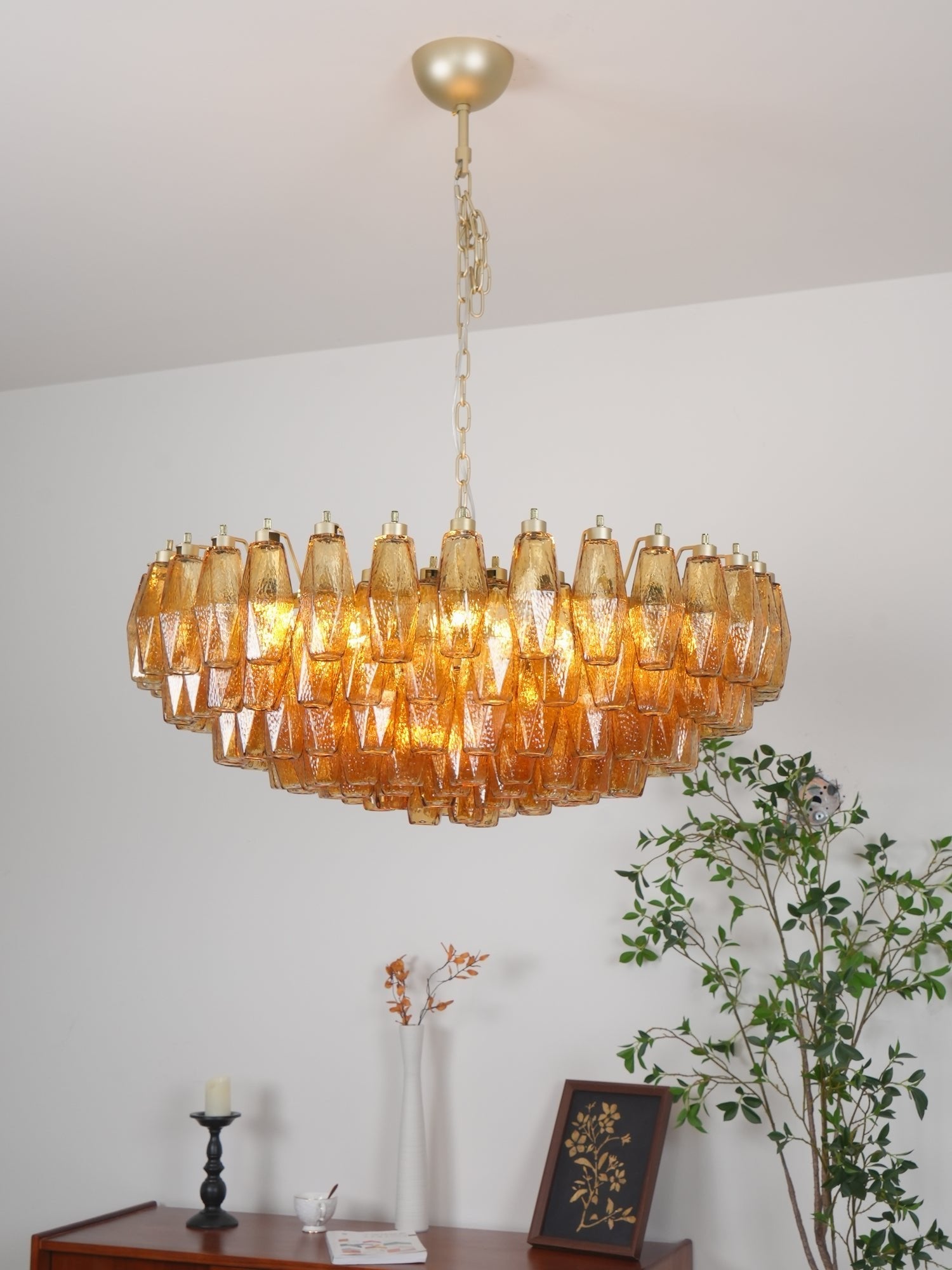 Murano Rhombus Amber Glass Crown Chandelier