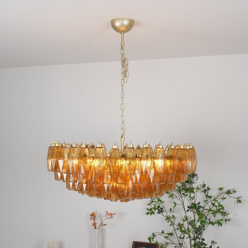 Murano Rhombus Amber Glass Crown Chandelier