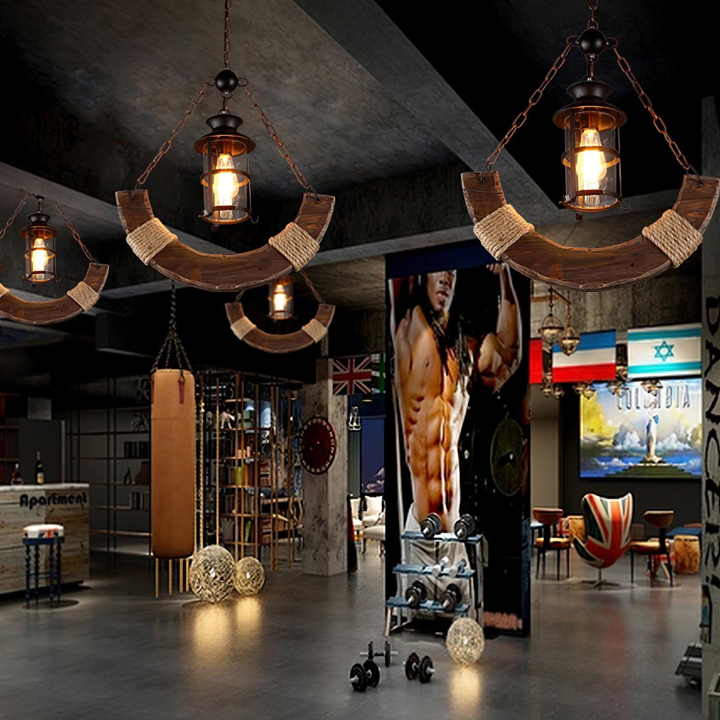 Nautical Industrial Style Wooden Ceiling fixture Chandelier