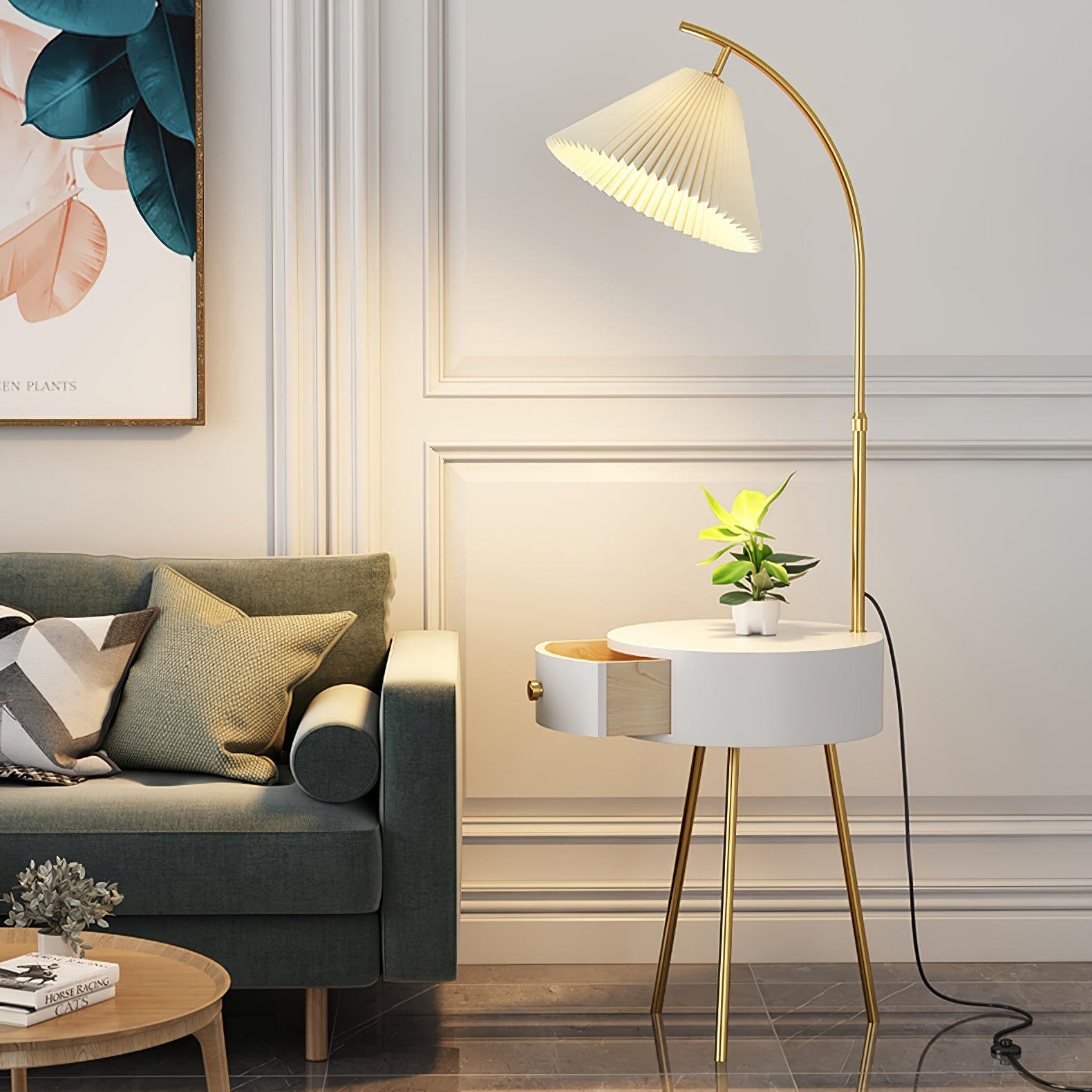 Pleated Arc Reading Lamp Floor Light