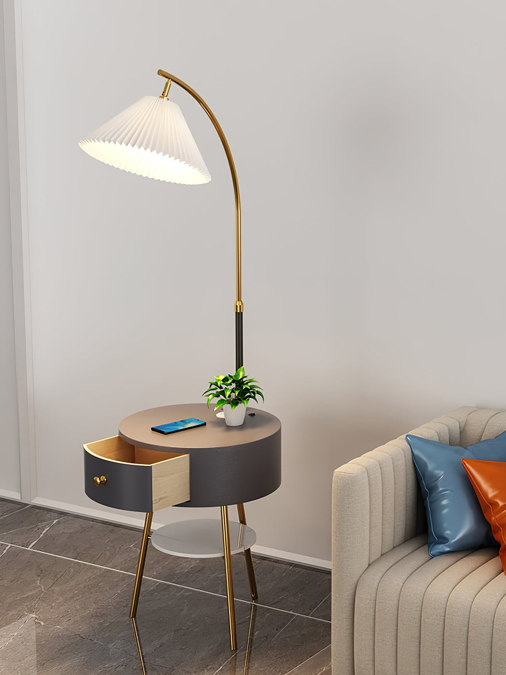 Pleated Arc Reading Lamp Floor Light