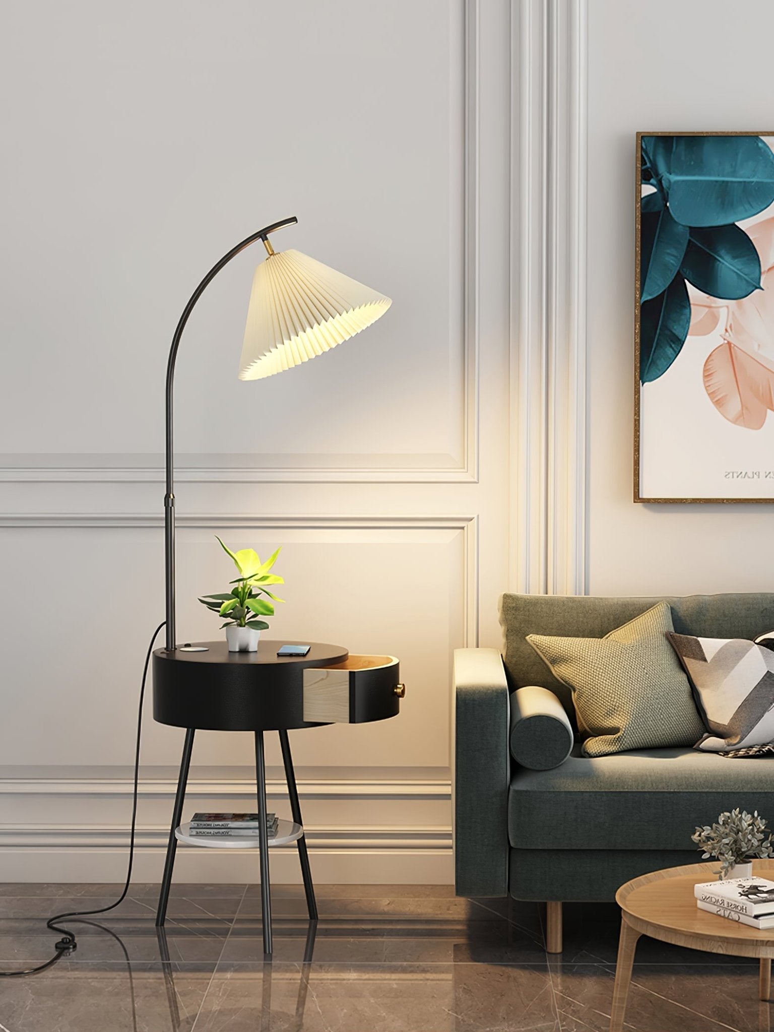 Pleated Arc Reading Lamp Floor Light