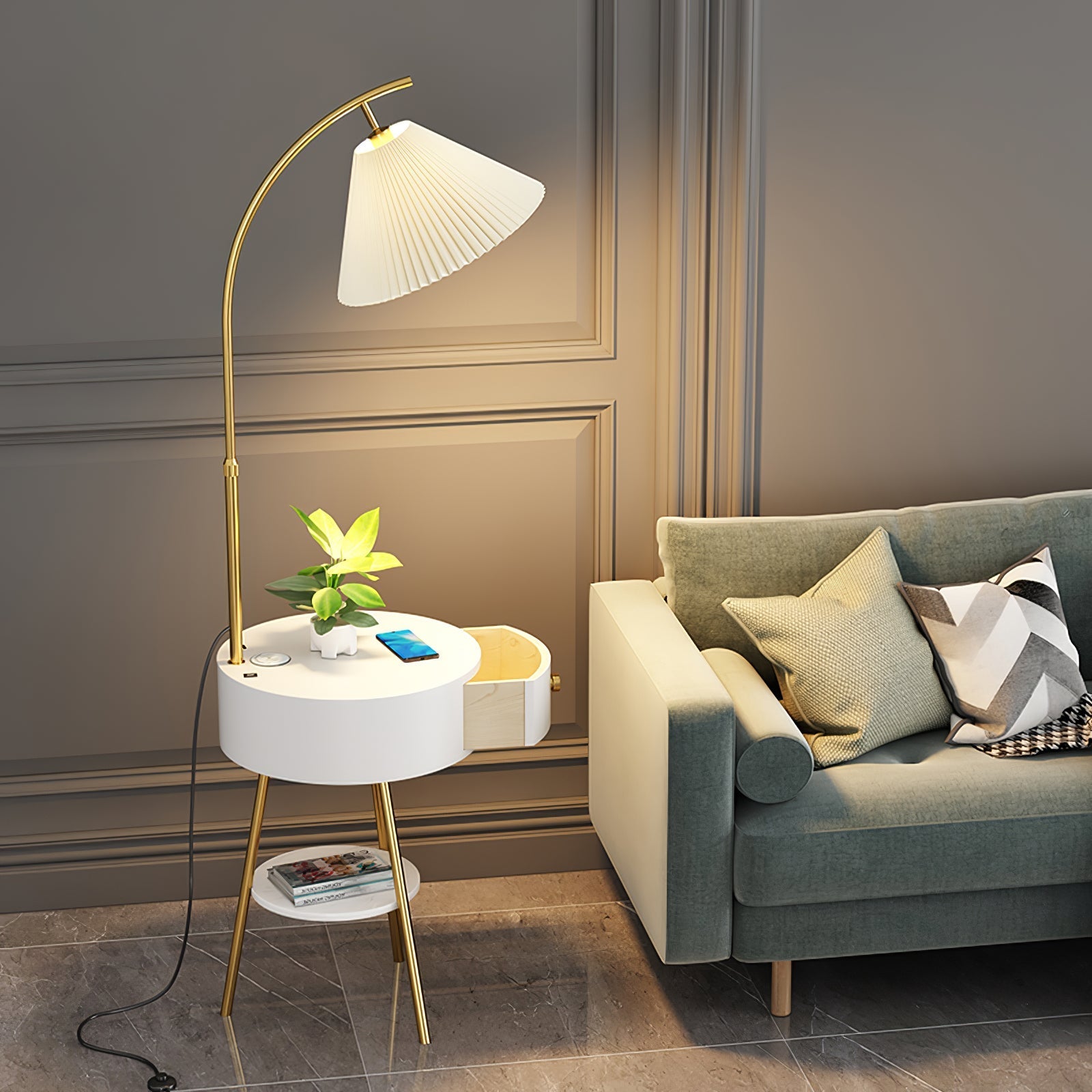 Pleated Arc Reading Lamp Floor Light
