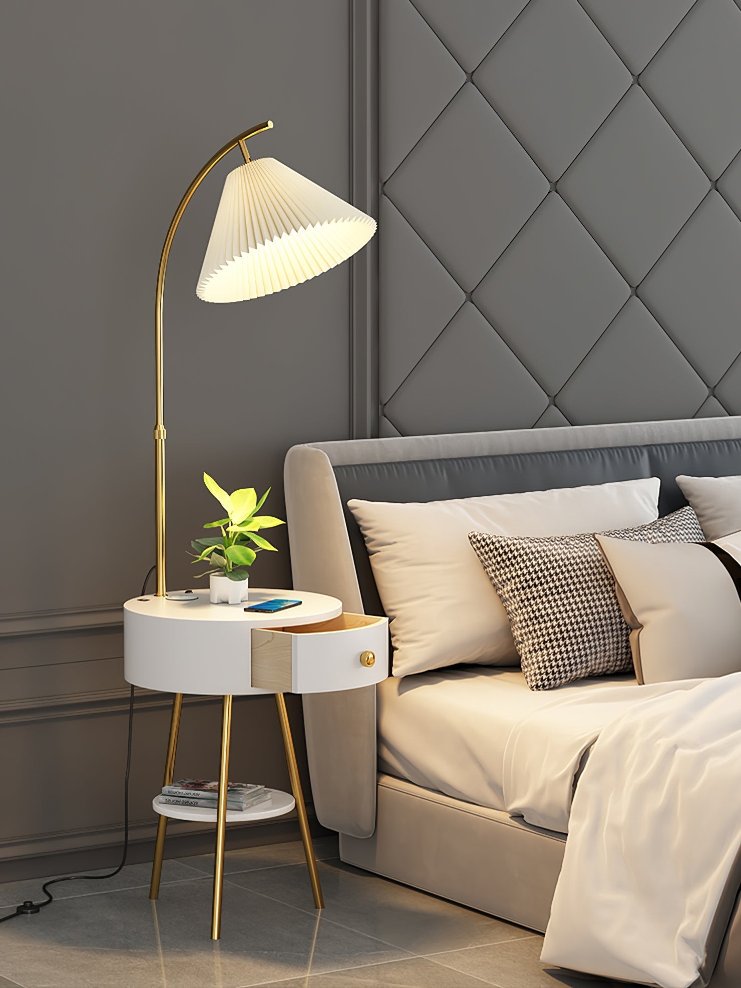 Pleated Arc Reading Lamp Floor Light