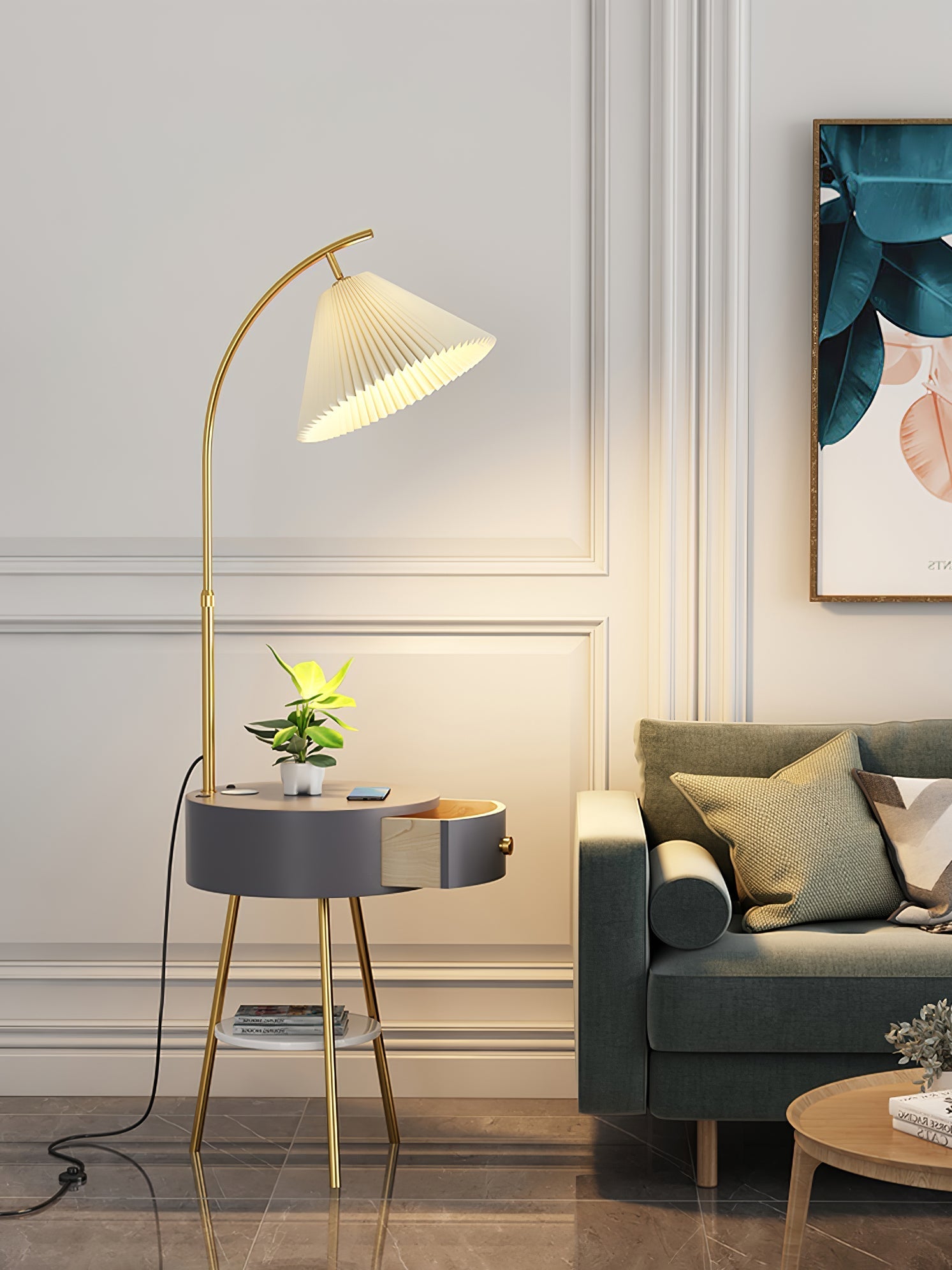 Pleated Arc Reading Lamp Floor Light