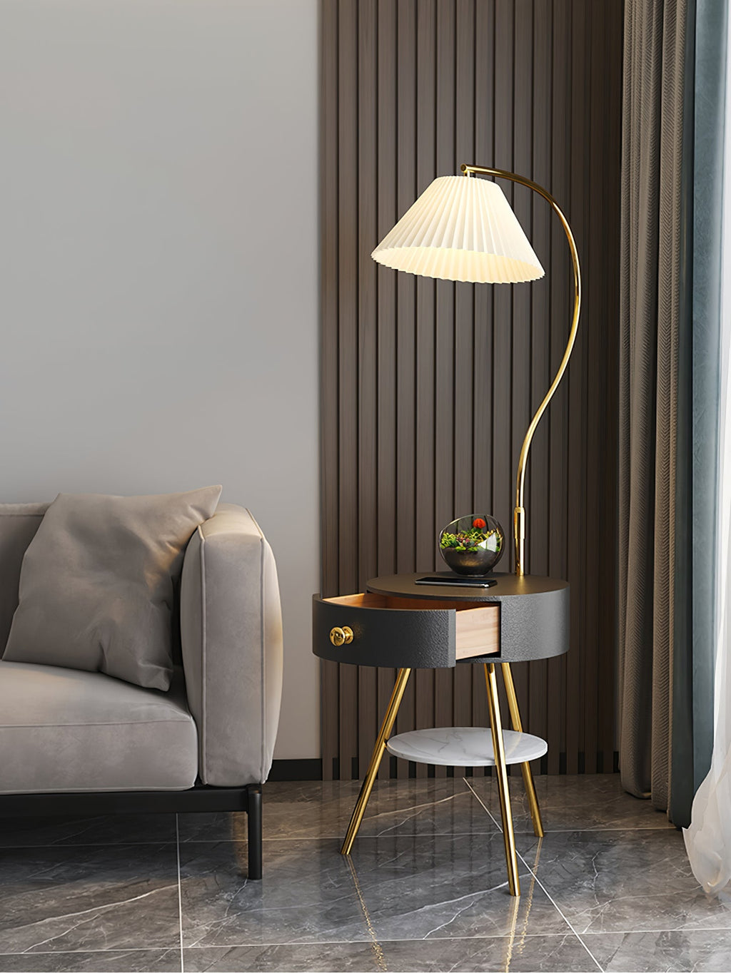 Pleated Nightstand Reading Lamp Floor Light