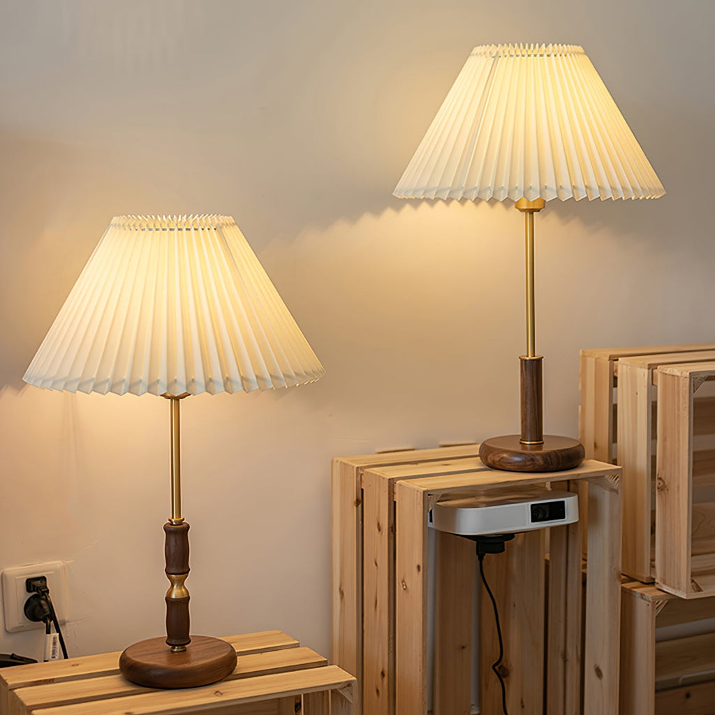 Pleated Walnut Side table lamp Table Lamp