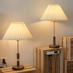 Pleated Walnut Side table lamp Table Lamp