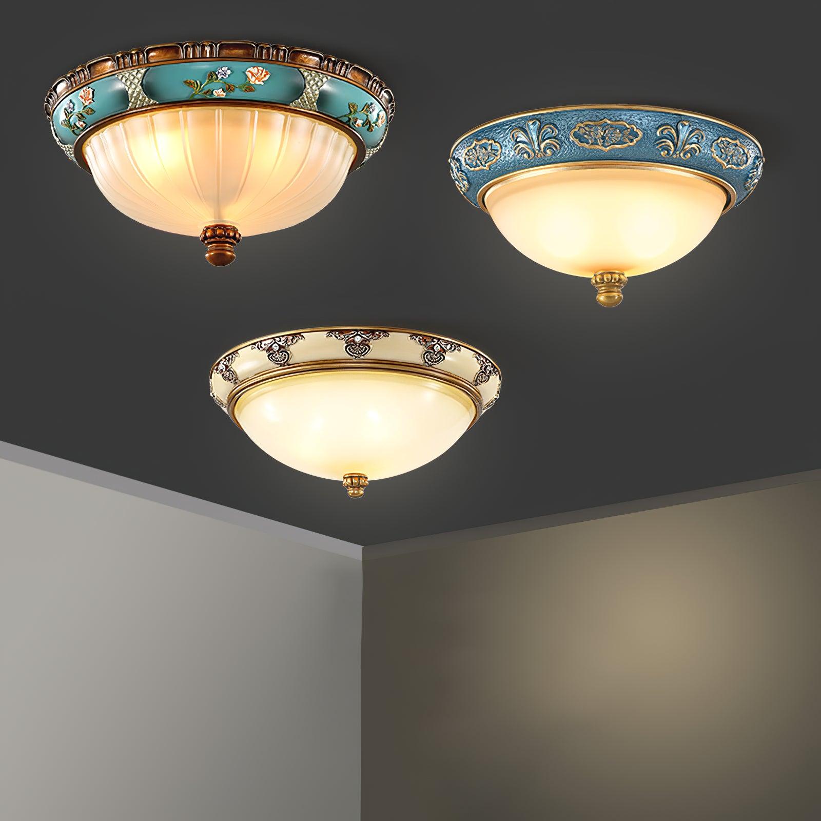 Retro Floral Resin Recessed Flush mount light Ceiling Light