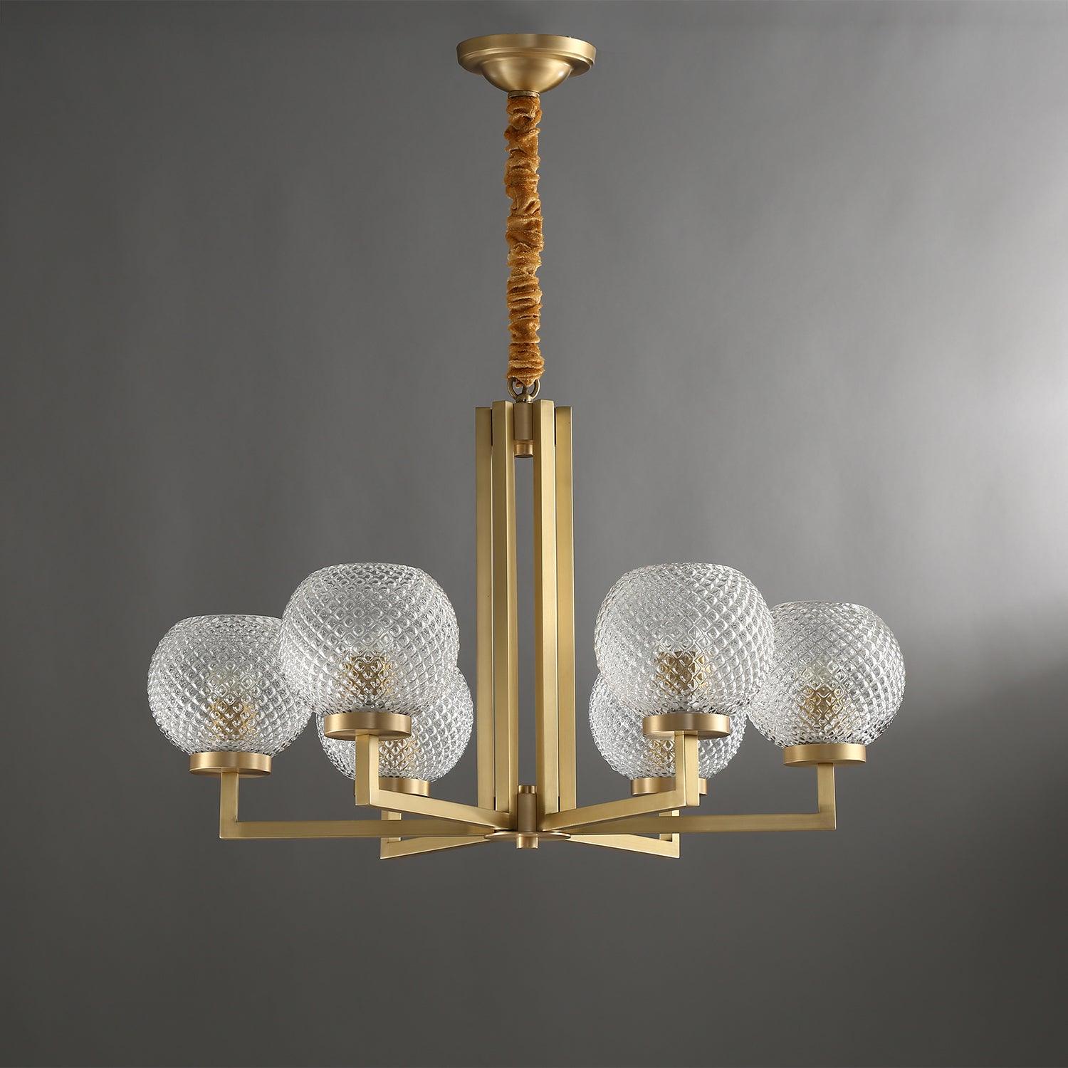 Ribbed Glass Brass Ceiling fixture Chandelier