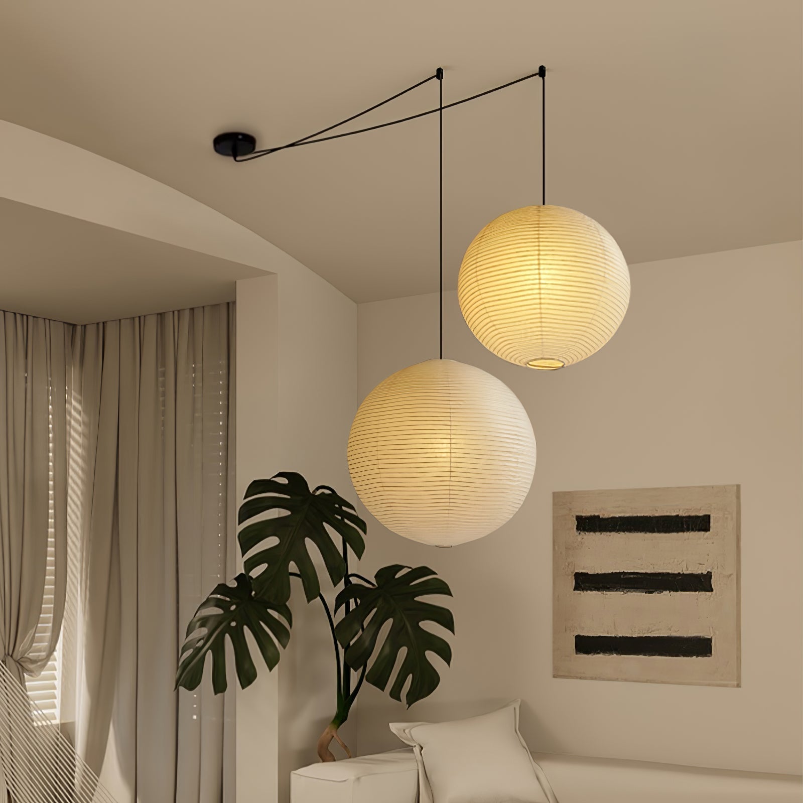 Akari A Round Swag Light (white plug wire)