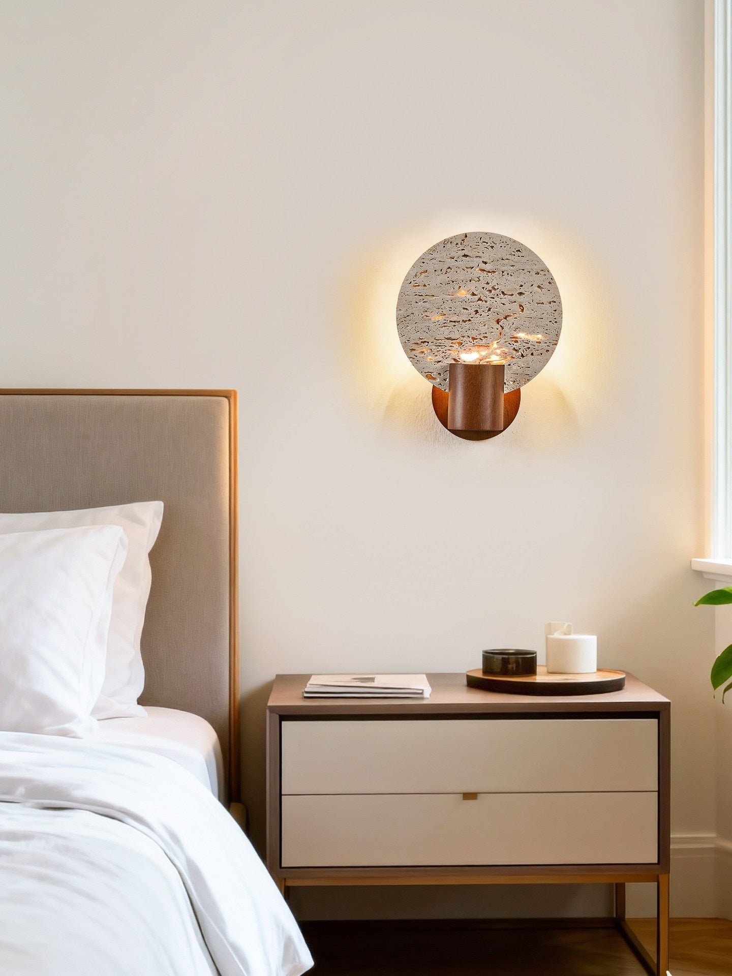 Solis Travertine Round Wall Light