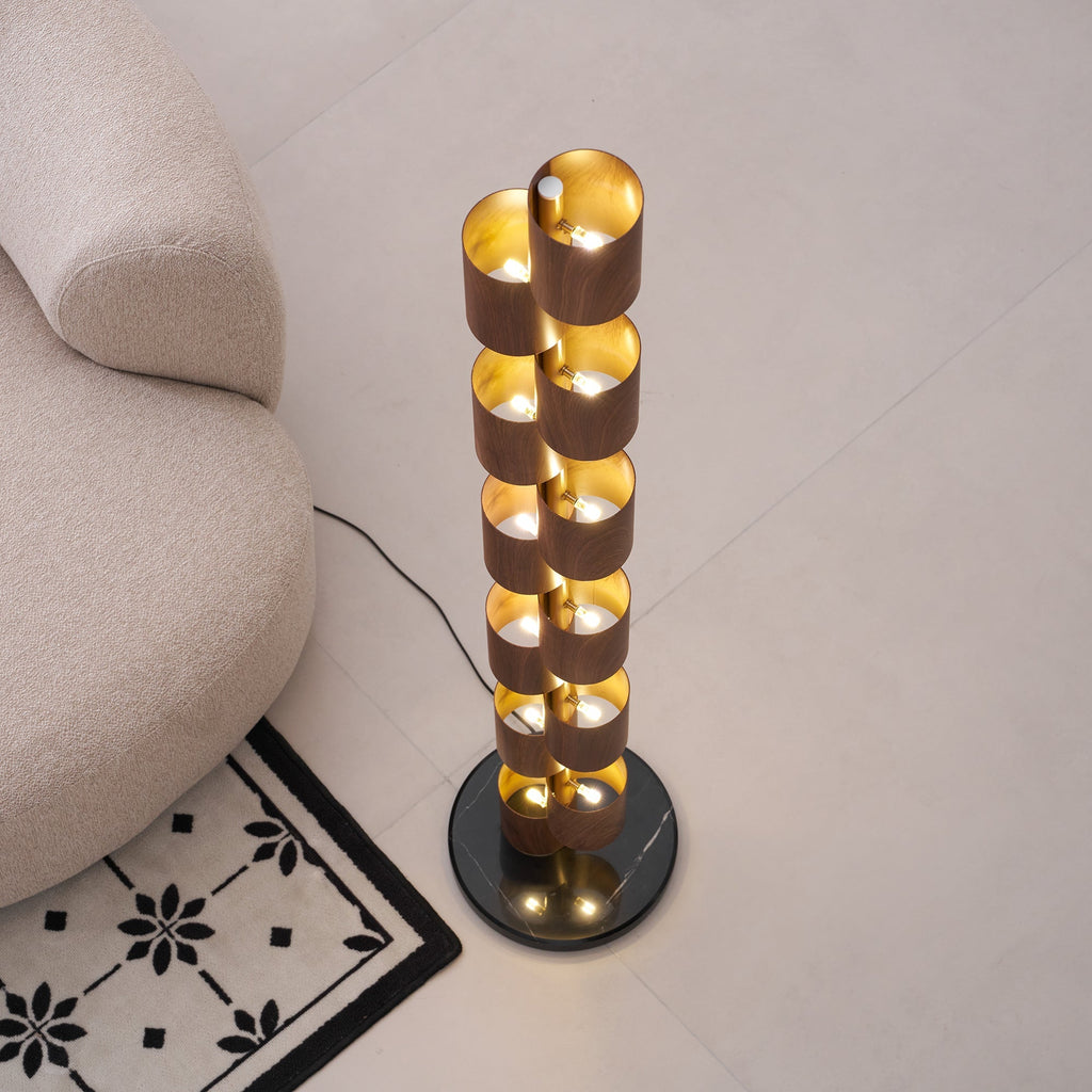 Stacked Wood Tower Floor Lamp