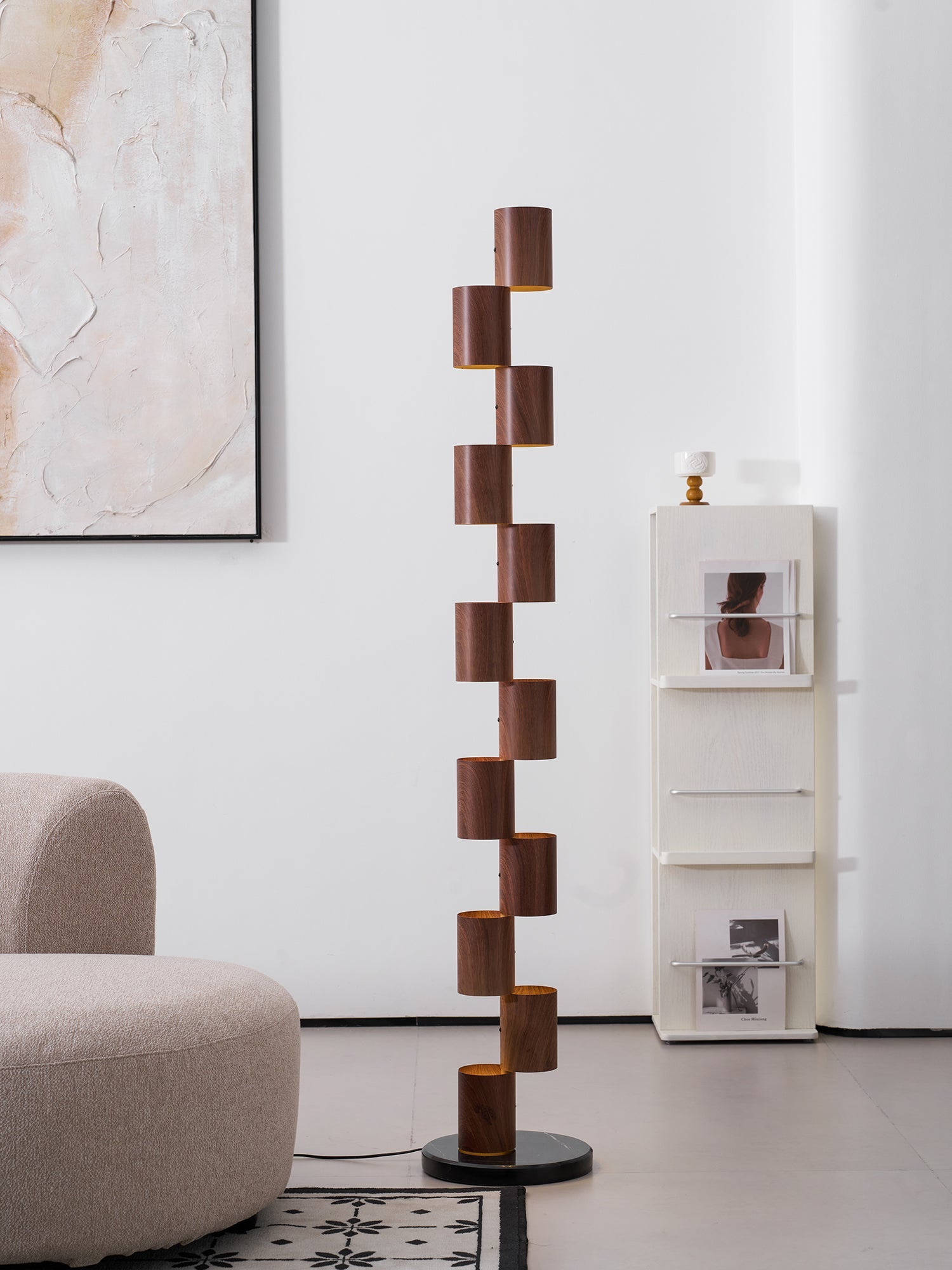 Stacked Wood Tower Floor Lamp