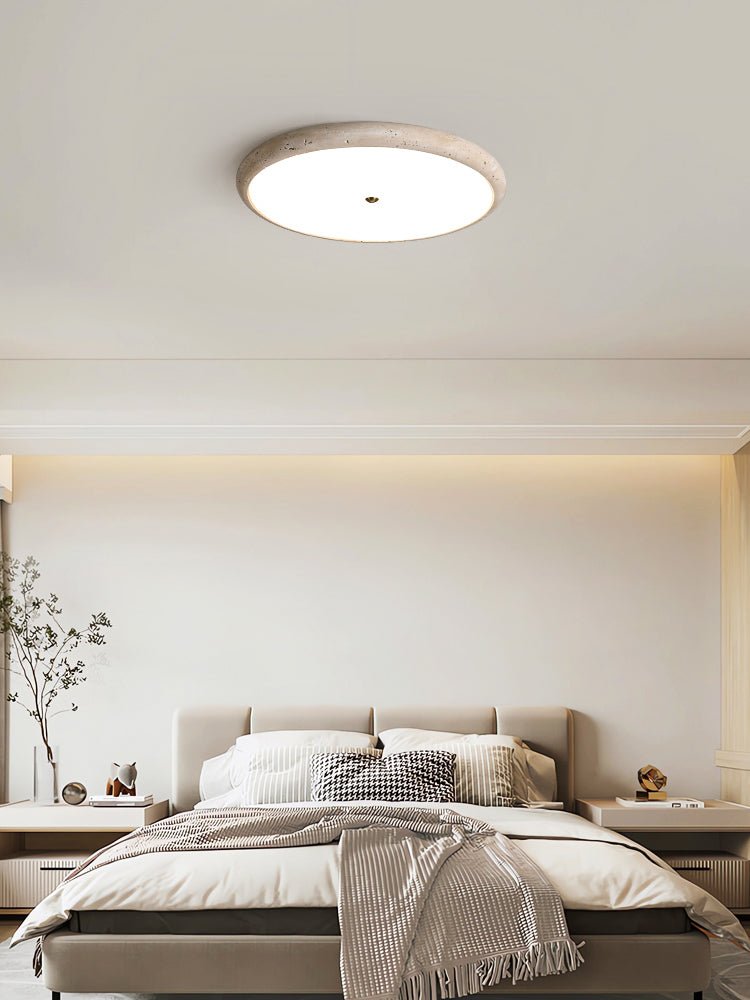 Textured Travertine Disk Ceiling Light
