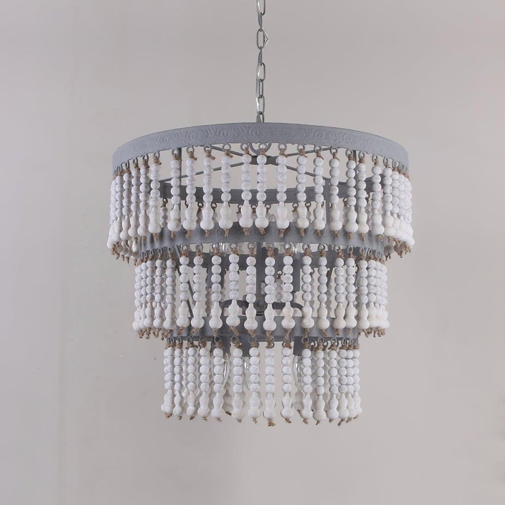 Three Tiered Wood Beaded Pendant light Chandelier