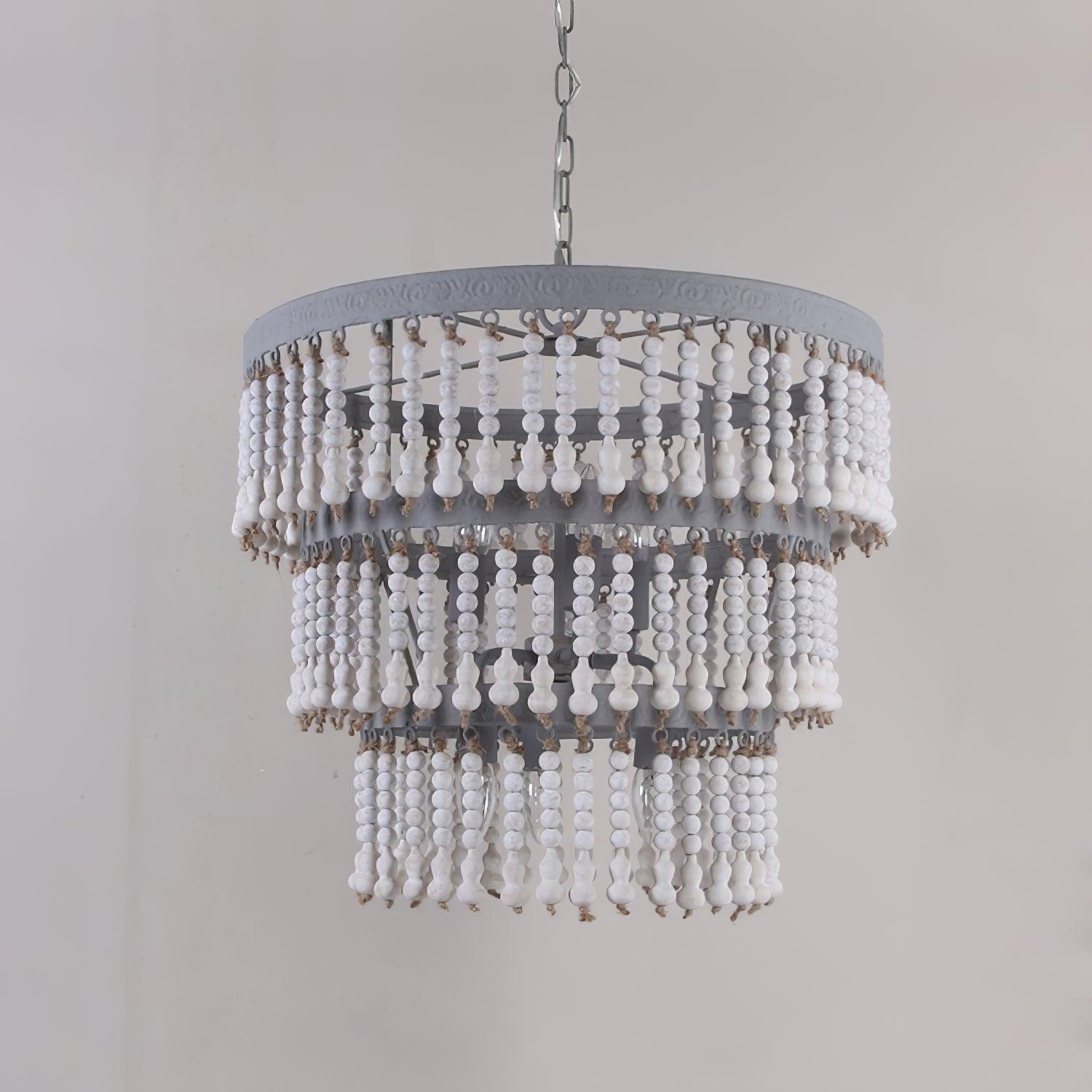 Three Tiered Wood Beaded Pendant light Chandelier