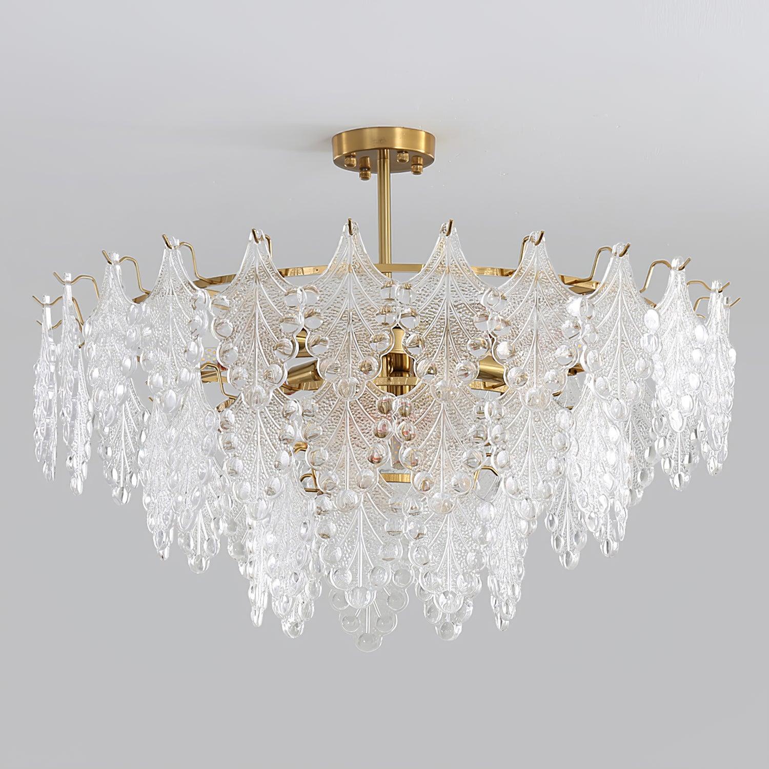 Tiered Carved Glass Crown Chandelier