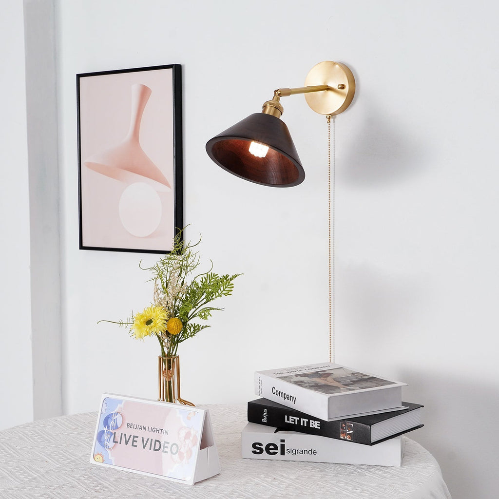 Vintage Wood Plug-in Sconce Wall Lamp