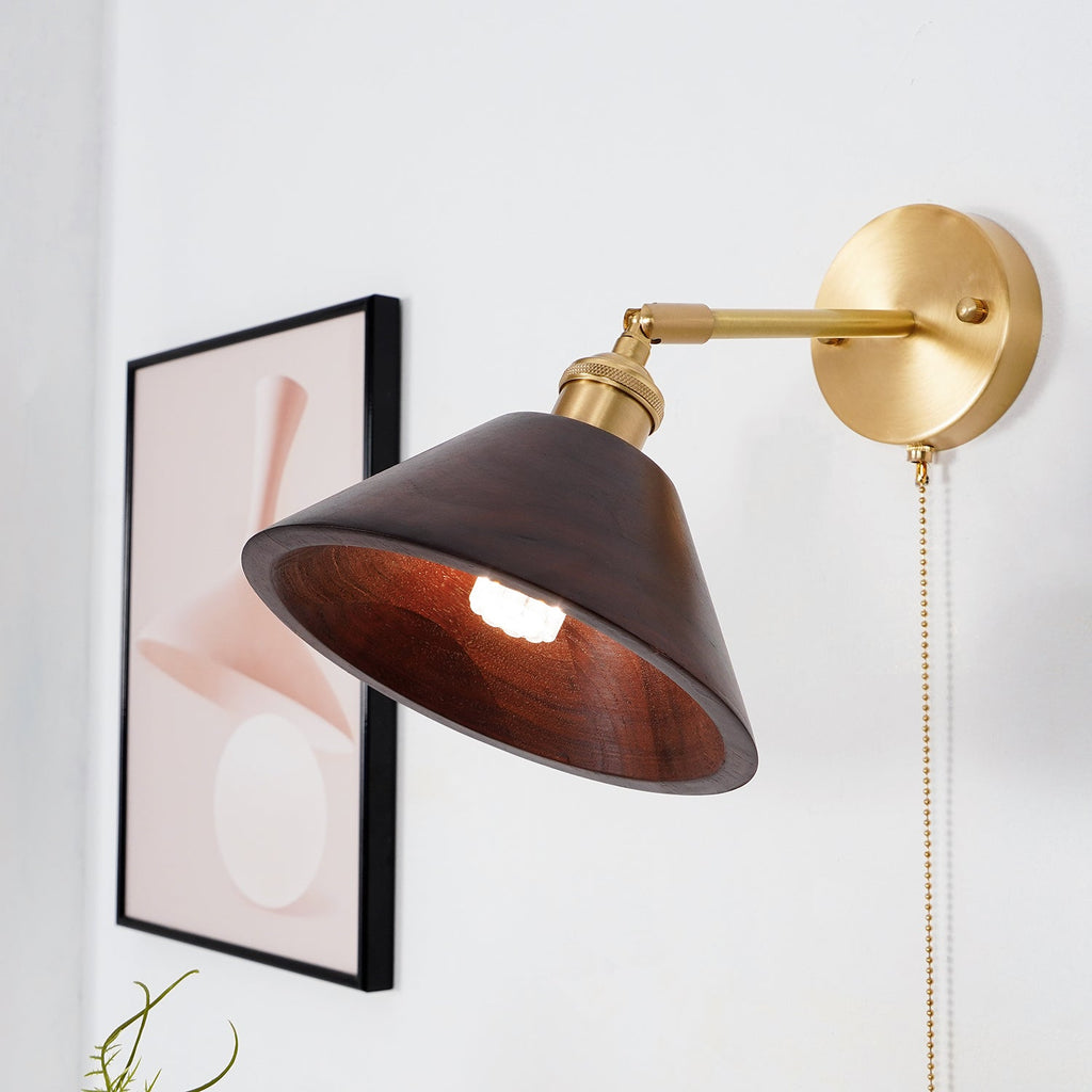 Vintage Wood Plug-in Sconce Wall Lamp