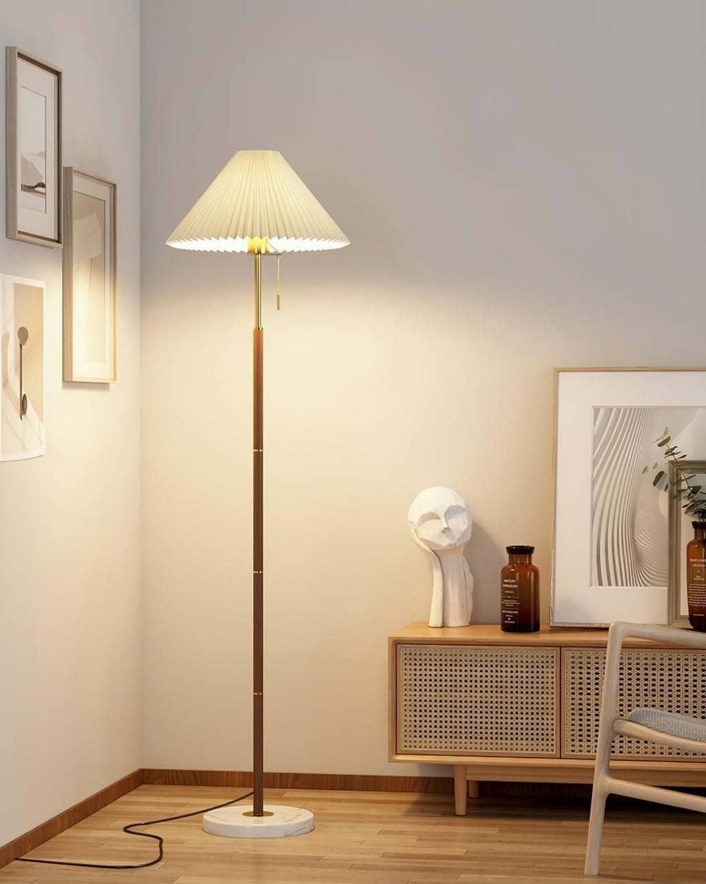 Vintage Pleated Tall Lamp Floor Lamp