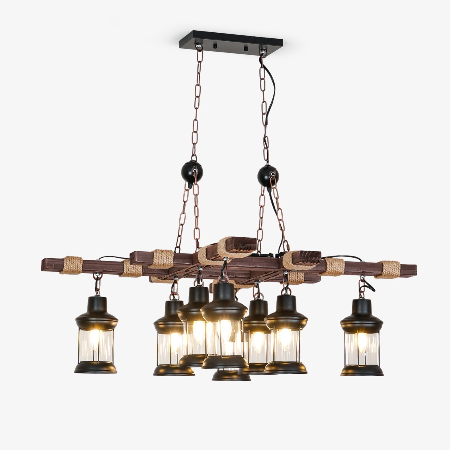 Vintage Wood Glass Ceiling fixture Chandeliers