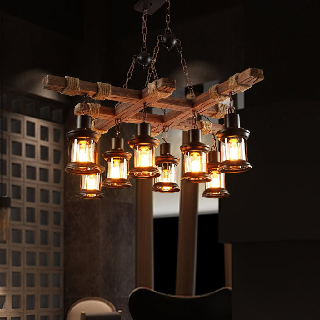 Vintage Wood Glass Ceiling fixture Chandeliers