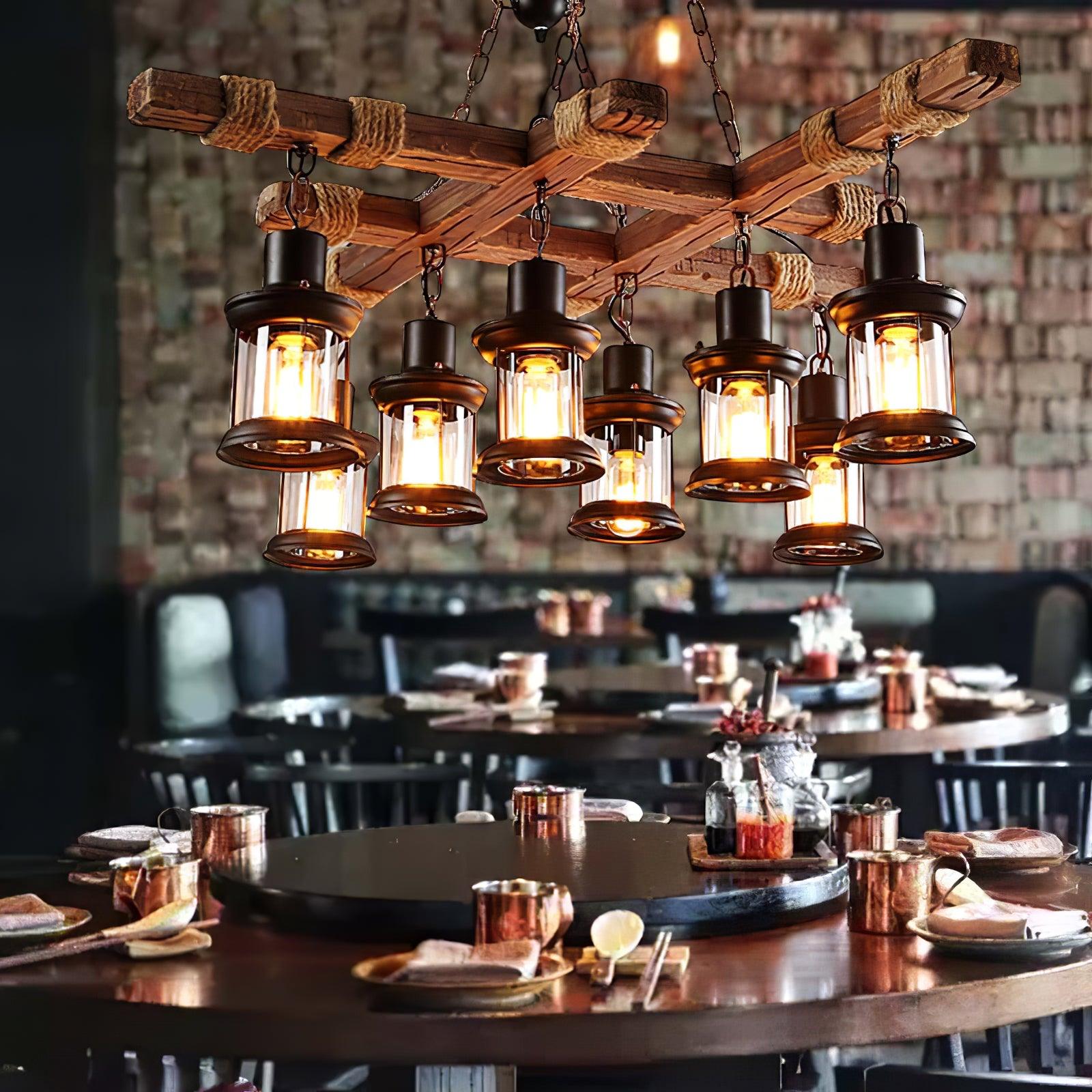 Vintage Wood Glass Ceiling fixture Chandeliers