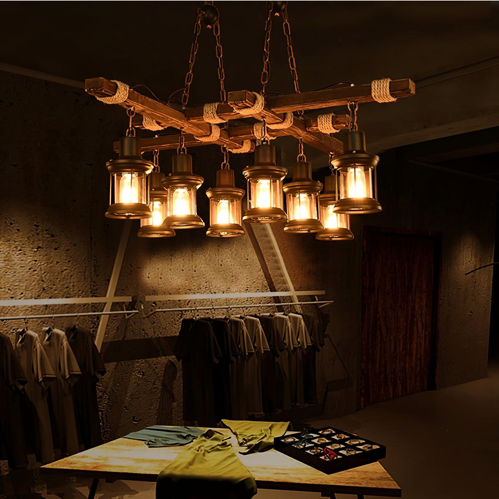Vintage Wood Glass Ceiling fixture Chandeliers