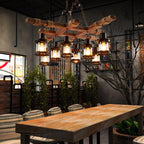 Vintage Wood Glass Ceiling fixture Chandeliers