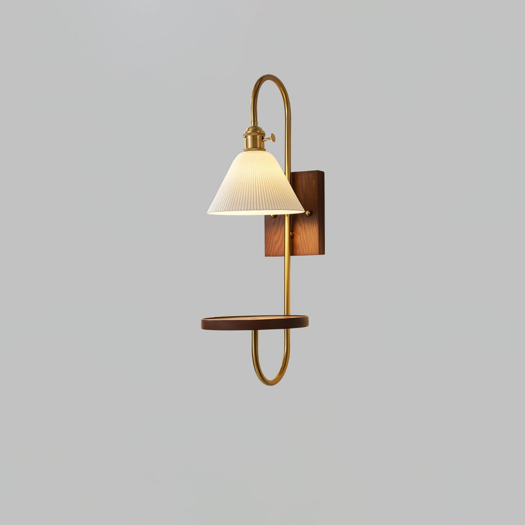 Walnut Shelf Wall light fixture Sconce