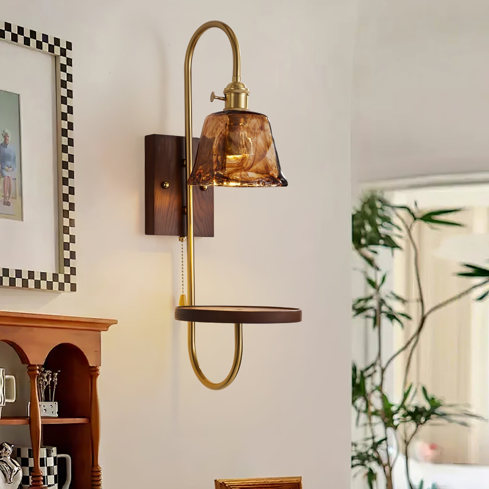 Walnut Shelf Wall light fixture Sconce