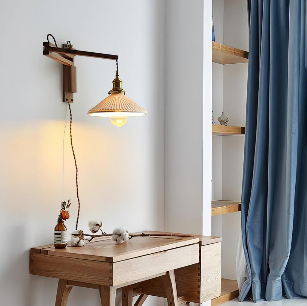 Swing Arm Walnut Wall Light