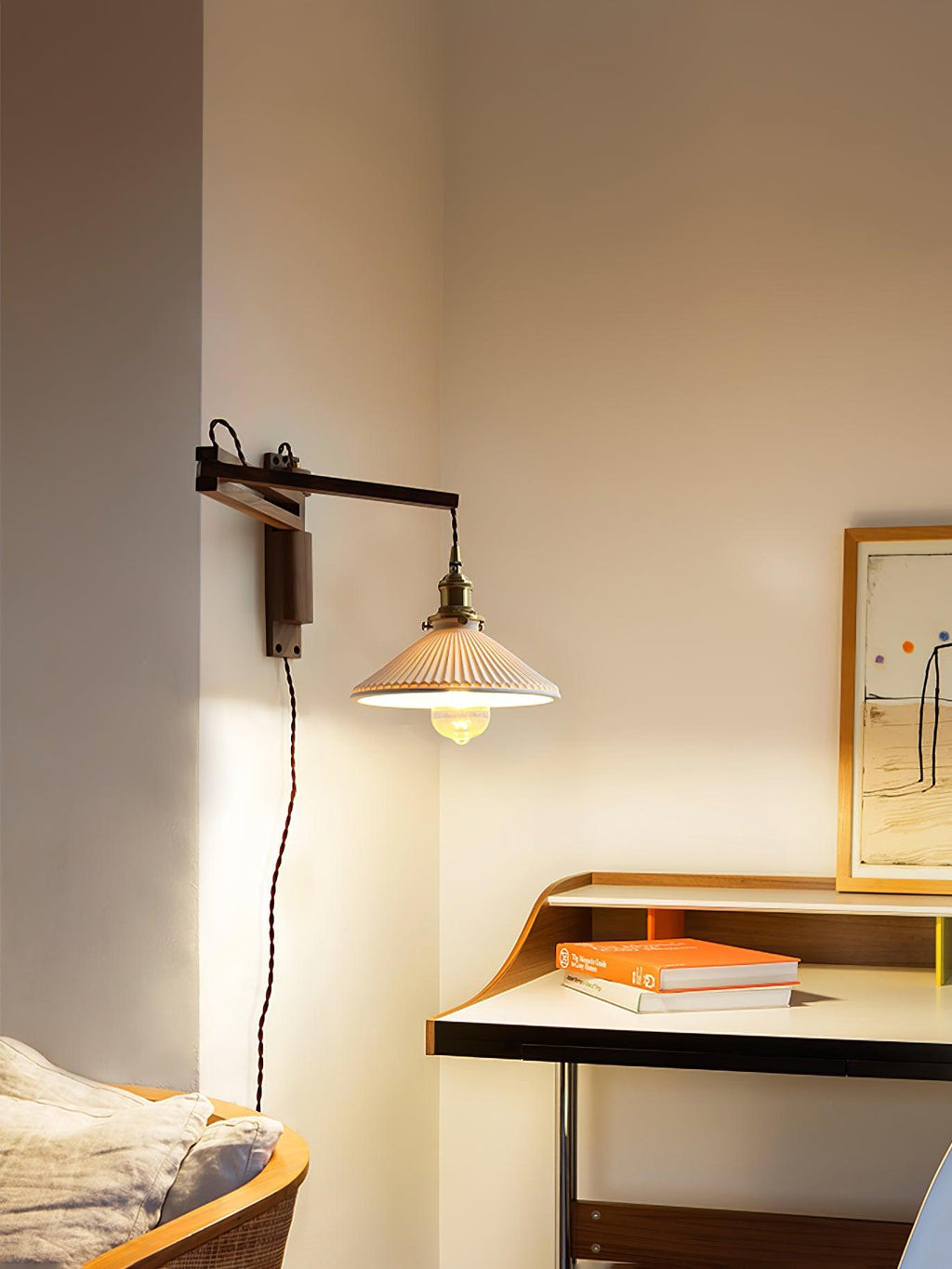 Swing Arm Walnut Wall Light