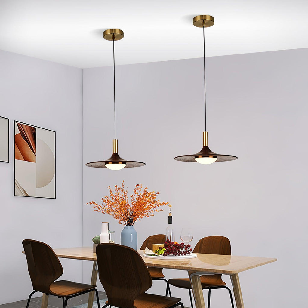 Walnut Wood Dish Droplight Pendant Light